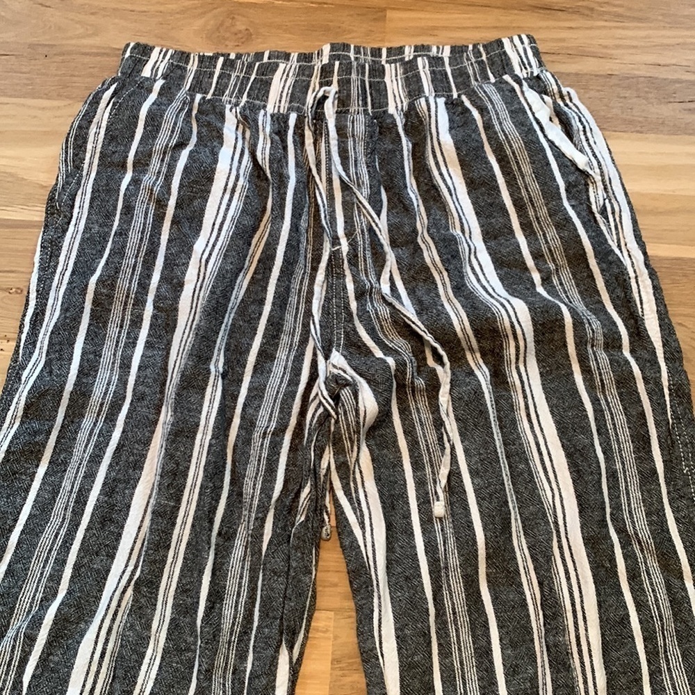 Briggs Linen Blend Elastic Waist Wide Leg Stripped Pants Blue & White Women’s L - Picture 3 of 16
